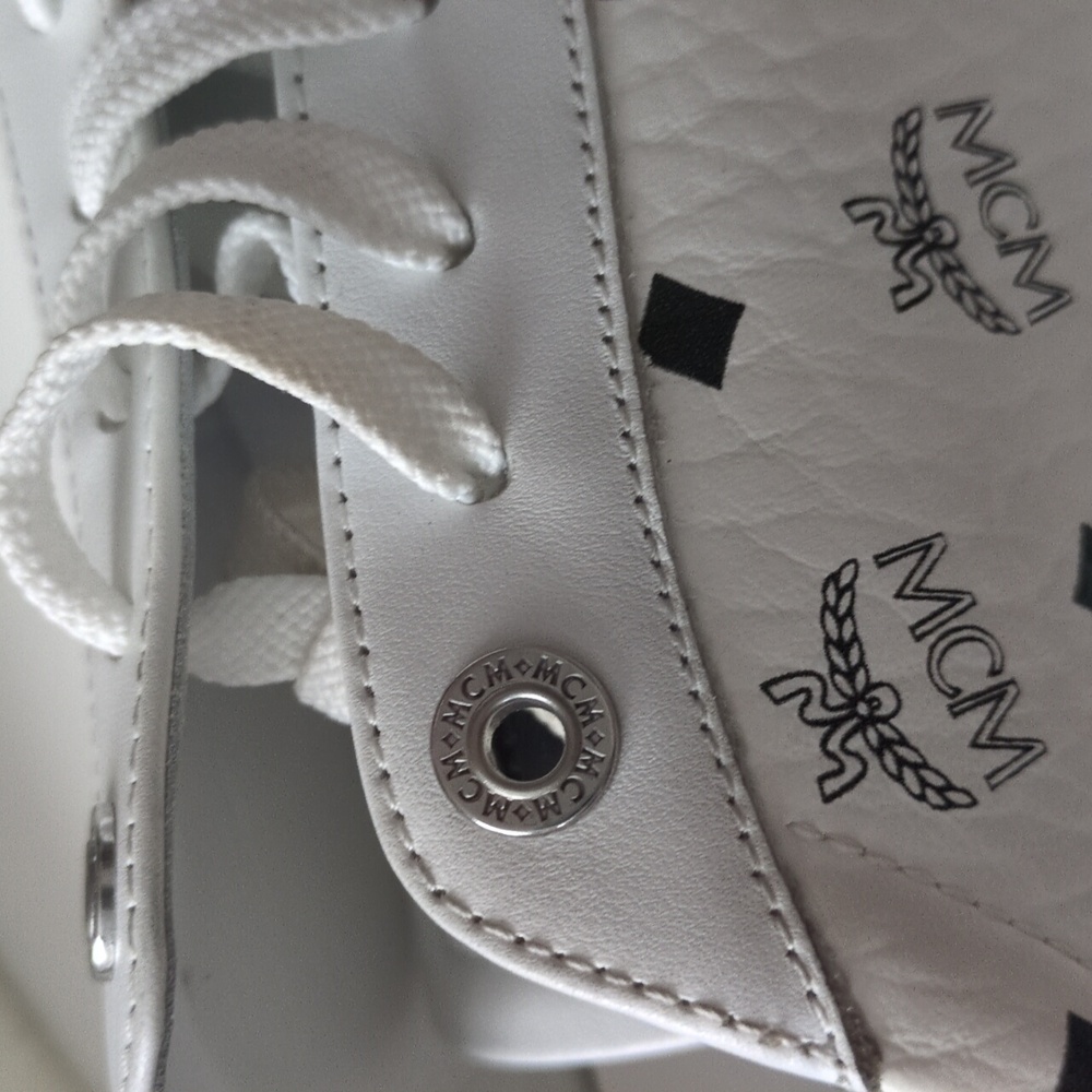 MCM Terrain Monogram Derby White Black Lace Up Leather Sneaker EU 42/US 9 In Box - Picture 7 of 17
